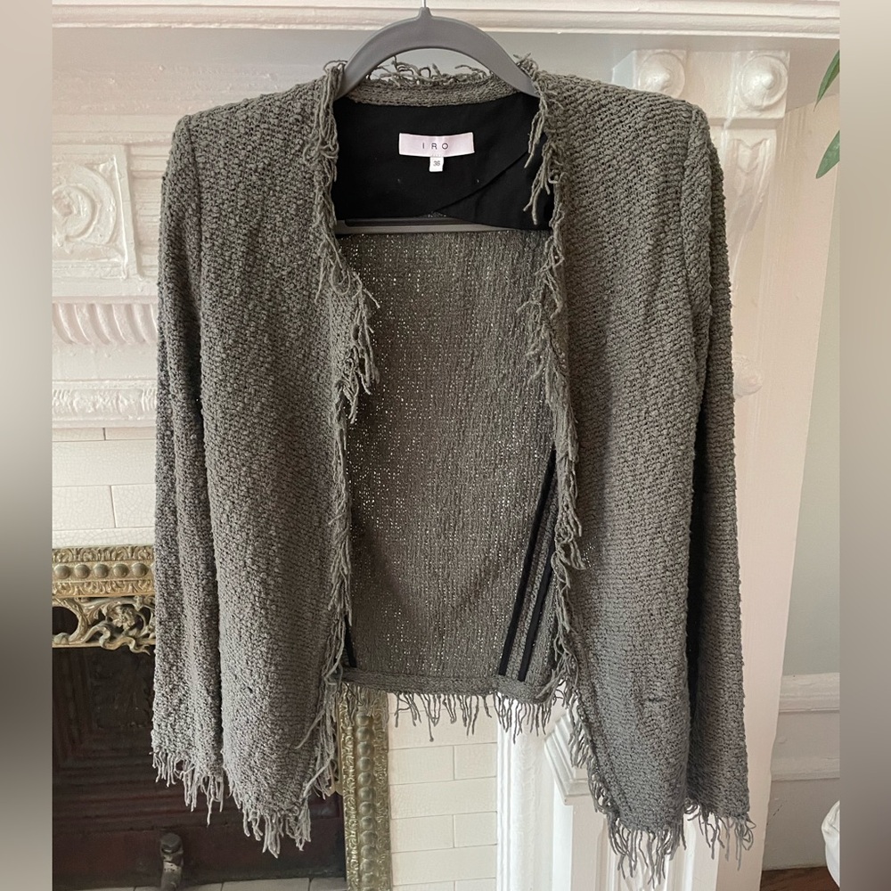 Iro Women's Shavani Fringe Boucle Tweed Jacket Blazer - Khaki Green